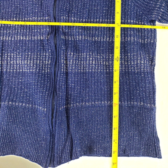 ALEX MARIE Knit SIZE XL Zip Front Blue Metallic 3/4 Sleeve Cardigan Sweater - Picture 10 of 11